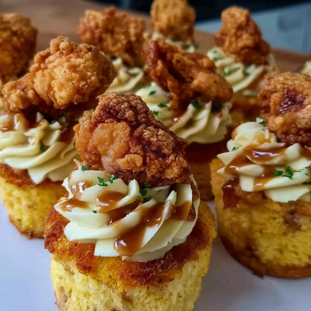 Ultimate Fried Chicken, Cornbread and Mashed Potato & Gravy Cupcakes with Southern Comfort - tertiary view